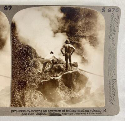 Stereoview Underwood 3936 Eruption Of Boiling Mud On Volcano Aso San Japan (O)