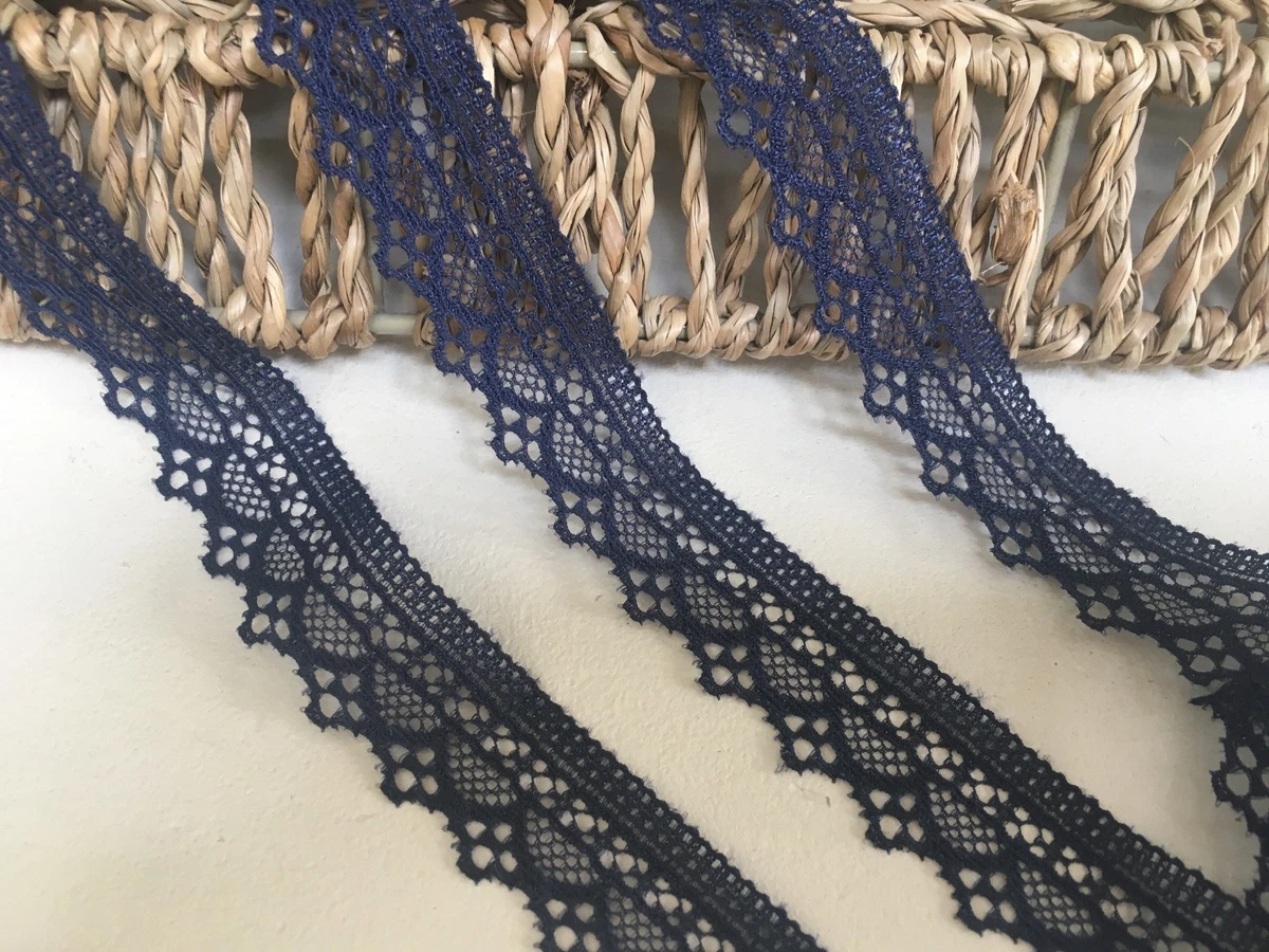 Navy Blue Stretch Lace Trim 2cm Width Perfect for Sewing Crafts or Lingerie