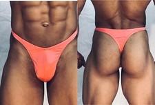 mens light coral orange spandex thong w seam/pouch front custom any sz FreeShip