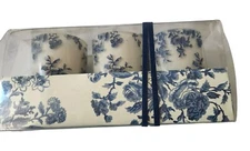 Candles White Sparkle Votive Blue Floral   2 1/2 " Tall 2" Top Gift Box Set of 3