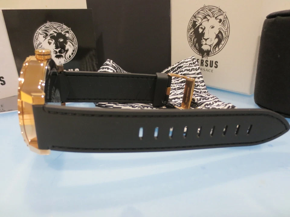 Versus by Versace男士腕表SBA100015“Globe”石英表黑色橡胶日期手表 — 第 3/4 张图片