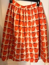 J Crew Sz 2 Jardin Red Apple Pepper Artsy Midi Skirt Pleated Tiered Cottagecore