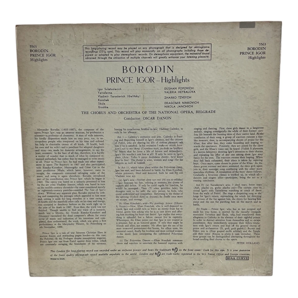 Alexander Borodin Highlights From Prince Igor London Records 5563 Vinyl LP Opera - Image 2 of 2