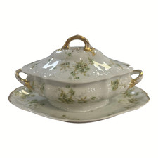 HAVILAND LIMOGES SCHLEIGER 150A GRAVY BOAT WITH ATTACHED UNDERPLATE PLAIN RIM