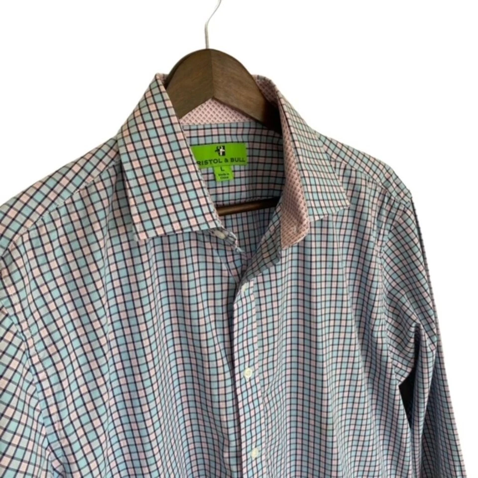 Camisa de vestir Bristol & Bull azul y rosa a cuadros con botones - Grande Foto 2 de 4