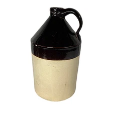 Vintage Whiskey Stoneware Jug R.C.P. Co. Akron Ohio Two Tone  *1 Gal.* 13"