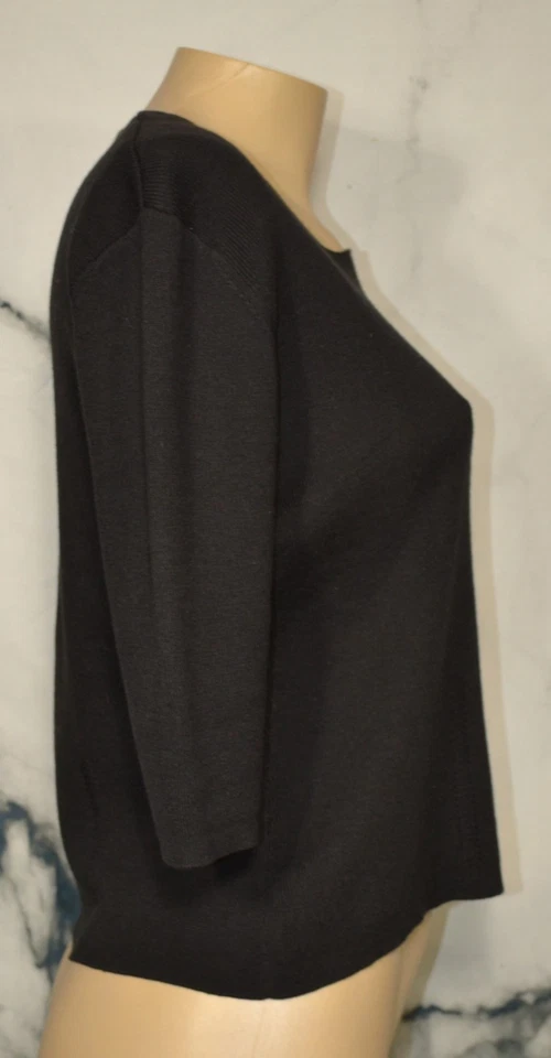 DRESSBARN Black Ribbed Knit Top Large 3/4 Sleeves Square Neckline Acrylic Blend - Image 4 of 4