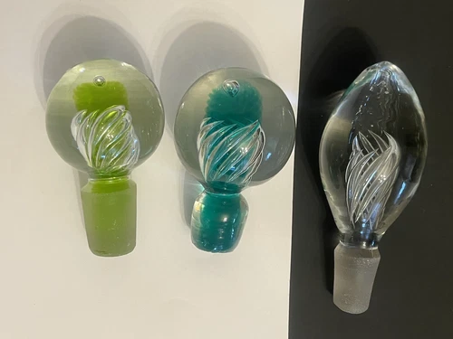 (3) Blenko Glass Air Twist Stoppers Only Crystal Apple Green Aquamarine