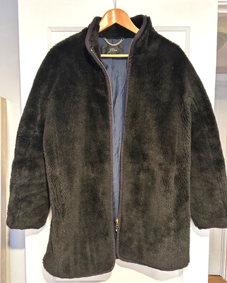 J Crew Faux Fur Coat Women S Black Jacket Teddy Bear Plush Sherpa Fleece Zip Up
