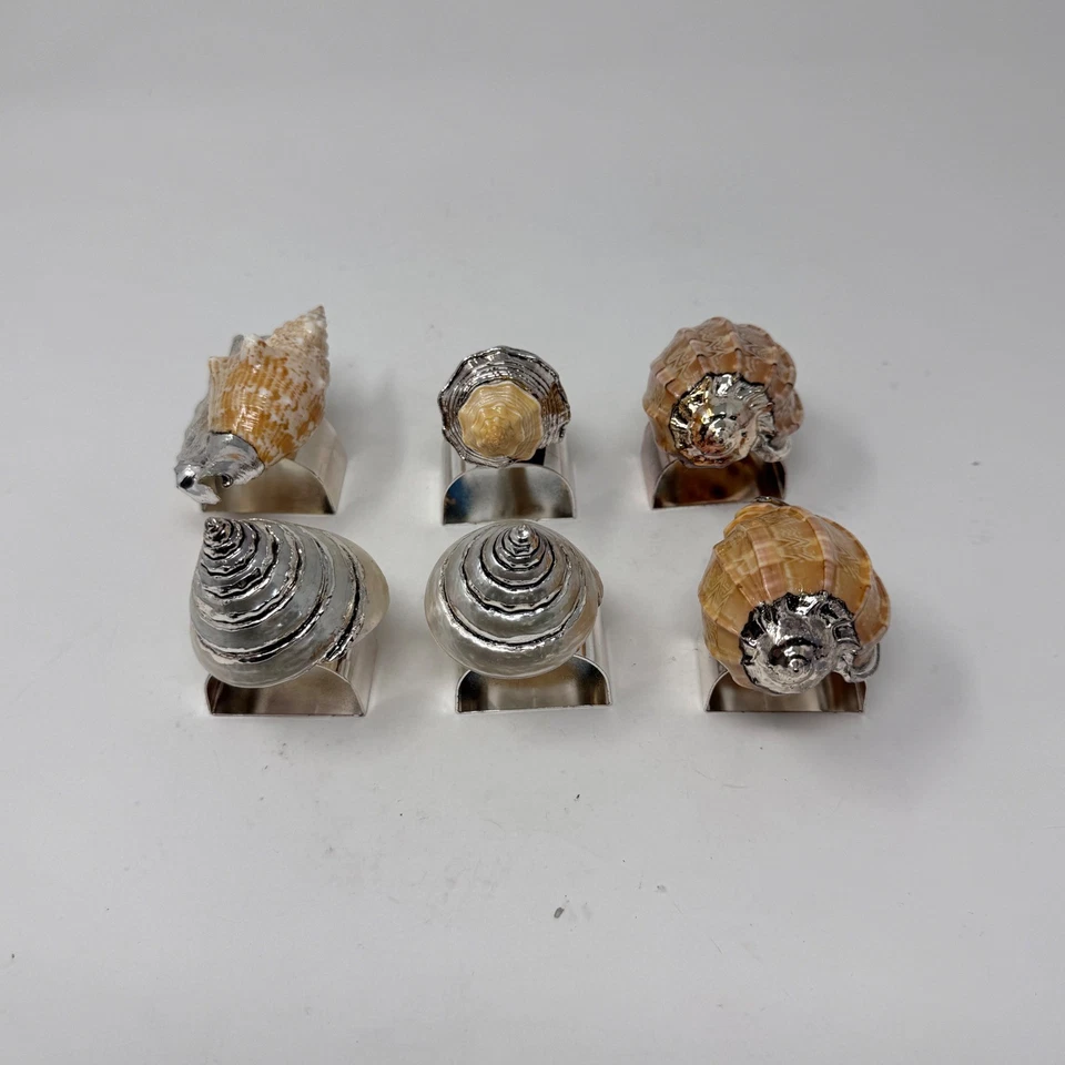 6 Seashell Napkin Rings Nautical Coastal Beach House Dining Decor - Image 3 of 4