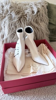Valentino VLTN White Logo Pointed Toe Ankle Sock Boots Slip-On US 6
