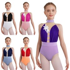 Girls Jumpsuit Color Block Bodysuit Gymnastics Ballet Skating Unitard Training