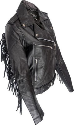 Damen Bikerjacke Lederjacke ''Brando Girl'' mit Fransen schwarz aus Lamm Leder