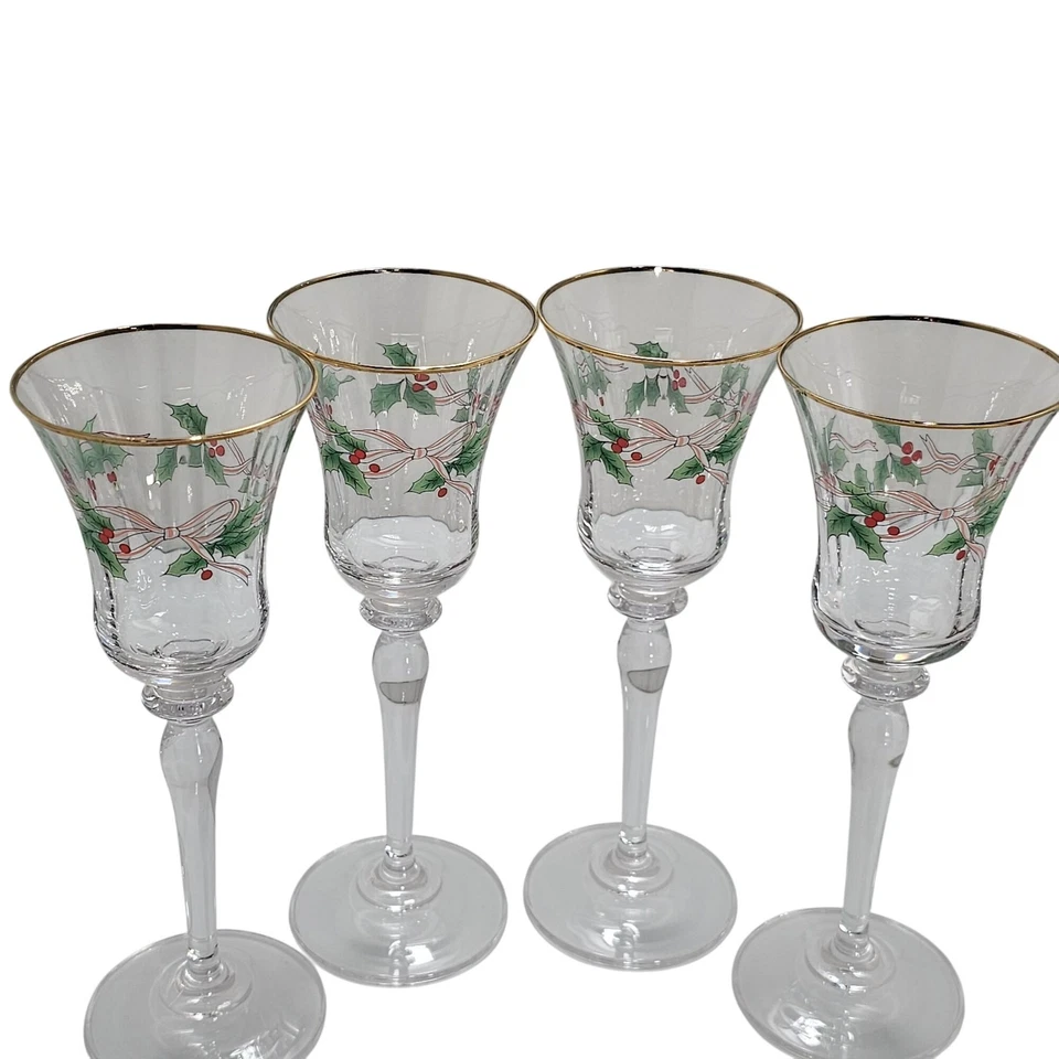 4 copas Mikasa cinta acebo 8,75" vacaciones de Navidad de colección años 90 borde dorado lujo Foto 2 de 4