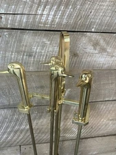 Vintage Fireplace Tools in Brass Metal Plated with Duck Heads Fire Tools