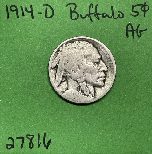 1914 D Indian Head Buffalo 🦬 Nickel 5c Piece Ag About Good Tough Date