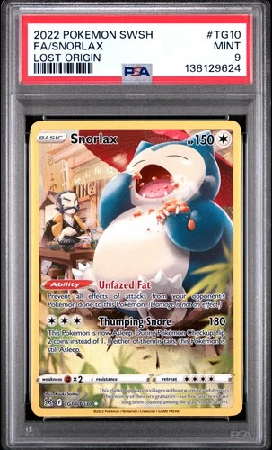 2022 POKEMON SWORD & SHIELD LOST ORIGIN #TG10 FULL ART/SNORLAX PSA 9