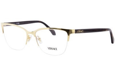 Versace VE1304 1460 Eyeglasses Frame Women's Gold Semi Rim Cat Eye Style 54mm