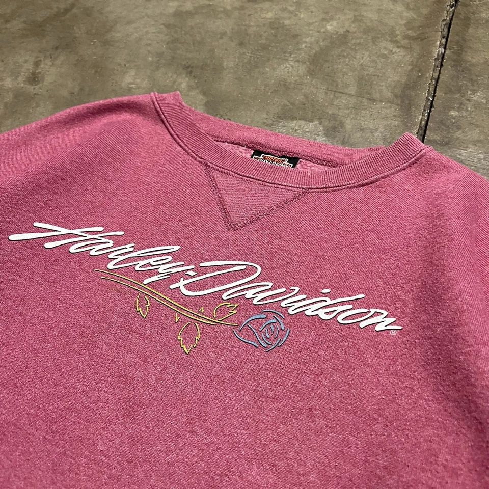 Sudadera De Colección Harley Davidson Para Mujer Grande Rosa Recortada Cuadrada Rosa Motociclista Años 90 Foto 3 de 4