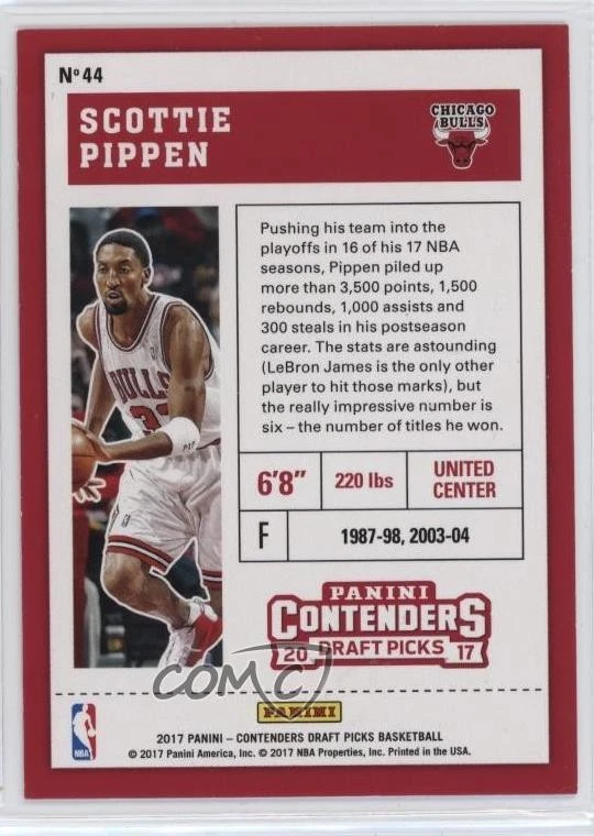 2017 Contenders Draft Picks Season Cracked Ice Ticket /23 Scottie Pippen #44 HOF - Image 2 of 2
