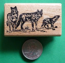 Wolf Pack, wood mounted rubber stamp