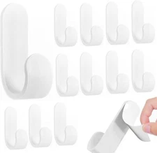 12pcs White Self Adhesive Hooks Plastic Strong Sticky Stick on Wall Door Hanging
