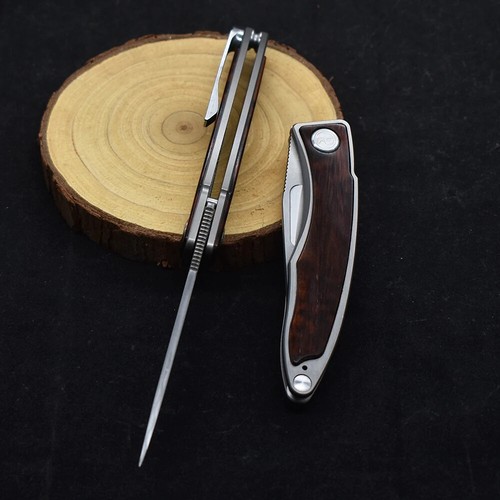 Drop Point Folding Knife Hunting Survival Tactical Camp M390/Damascus Steel Wood - Picture 5 of 26