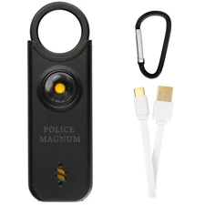 Police Magnum Personal Safety Alarm Keychain- 135dB LED Rechargeable Siren-Black
