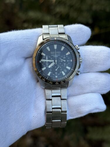 USED :::SEIKO CHRONOGRAPH 100M DATE SSB031 6T63-00D0 WRISTWATCH GOOD CONDITION - Picture 5 of 8
