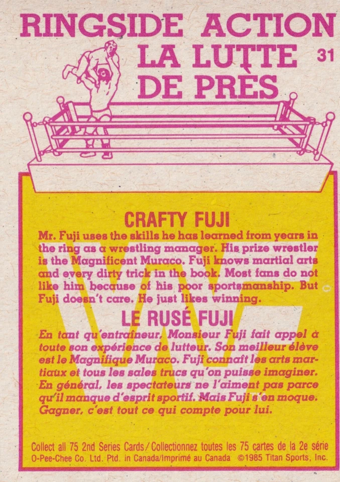 Mr. Fuji 1985-86 O-Pee-Chee WWF Series 2 Rookie Card #31 WWE RC Crafty Legend - Image 3 of 4