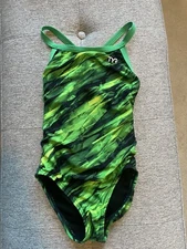 TYR Little Girls Patterned Green Swimsuit Size 24