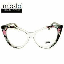  2 PAIRS MIASTO LARGE "BIG CAT EYE" READING GLASSES 1.50 CRYSTAL CLEAR FLOWERS