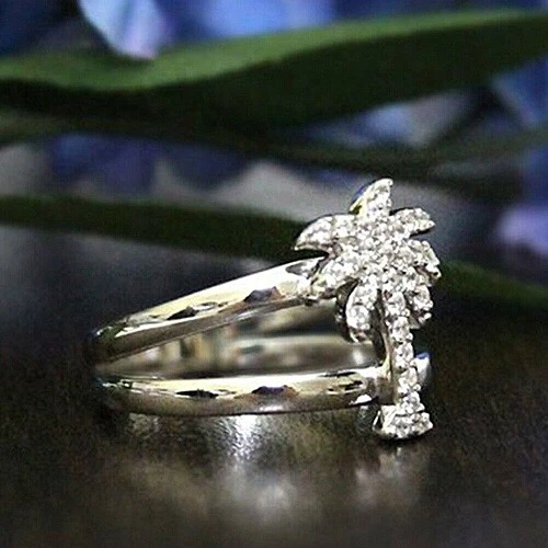 Classic Coconut Tree Women Party Wear Ring With 1.20 CT Simulated Round Sapphire Foto 3 de 4