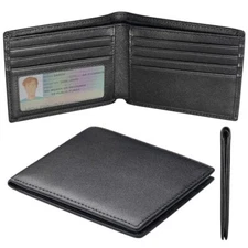 Slim Mens Wallet Genuine Leather Bifold Wallet for Men Thin Mens Wallets with...
