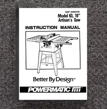 10in Table Saw Instruction Manual Fits Powermatic Model 63 Artisan's 1989 PM021