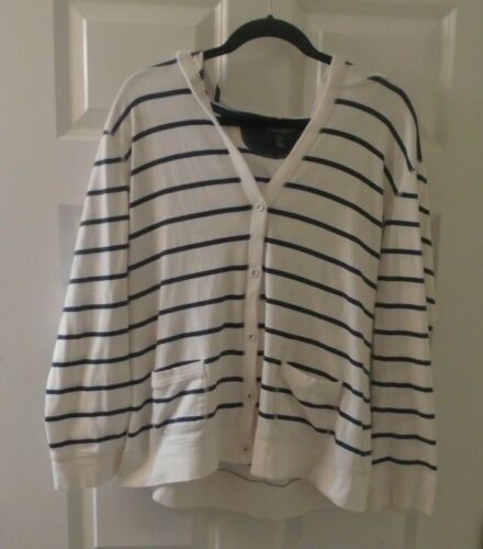 Lauren Jean co. Women's hoodie, white with  blue stripes, size XL - Picture 1 of 3