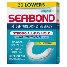 Sea Bond Secure Denture Adhesive Seals, Original Lowers, Zinc-Free, All-Day-Hold