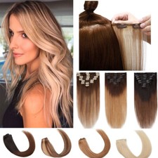 Soft Clip In Remy Human Hair Extensions 8 Pieces Long Full Head Highlight/Ombre