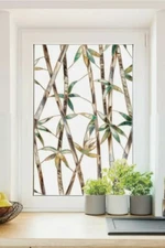 Bamboo 2'x3' Stained Glass Privacy Static Cling Window Film Colorful Door Decor