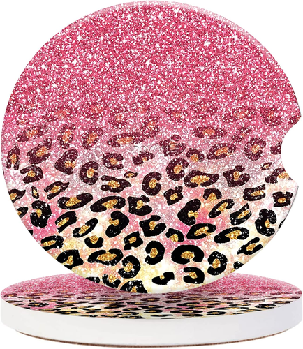 2 Pack Universal Ceramic Car Coasters Cute Pink Faux Glitter Leopard,Ceramic Sto - Picture 9 of 12