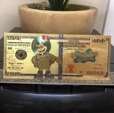 24k gold foil plated Sandy Cheeks SpongeBob Square Pants banknote