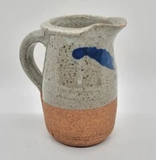 Vintage Studio Art Pottery Pitcher/Creamer Vase Speckled BlueCream Brown ~Marked