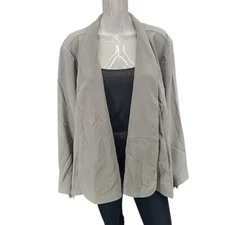 H by Halston Womens Long Sleeves Open Front Jacket 28W Plus Size 3X Gray