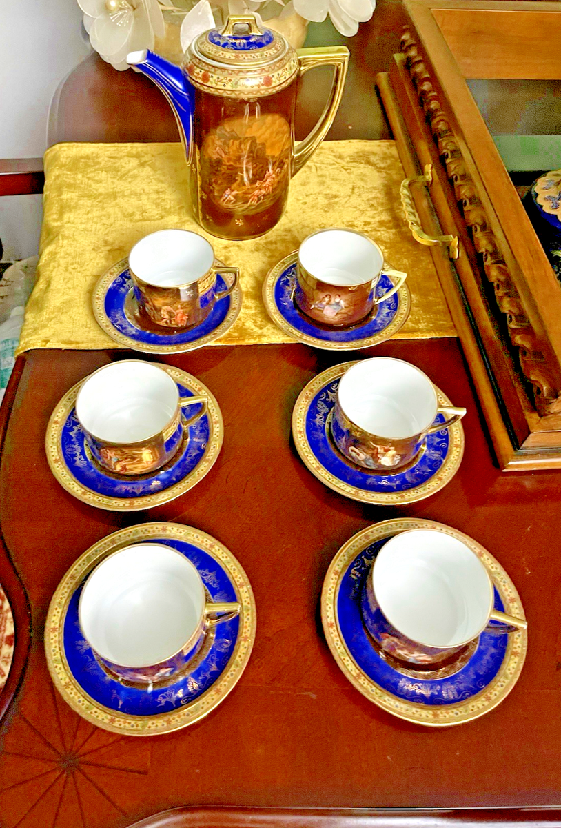 家電 Handmade porcelain Coffee sets in velvet box Vintage Tea Set 22 Pc Porcelain Coffee Gift Service for 6 Cups