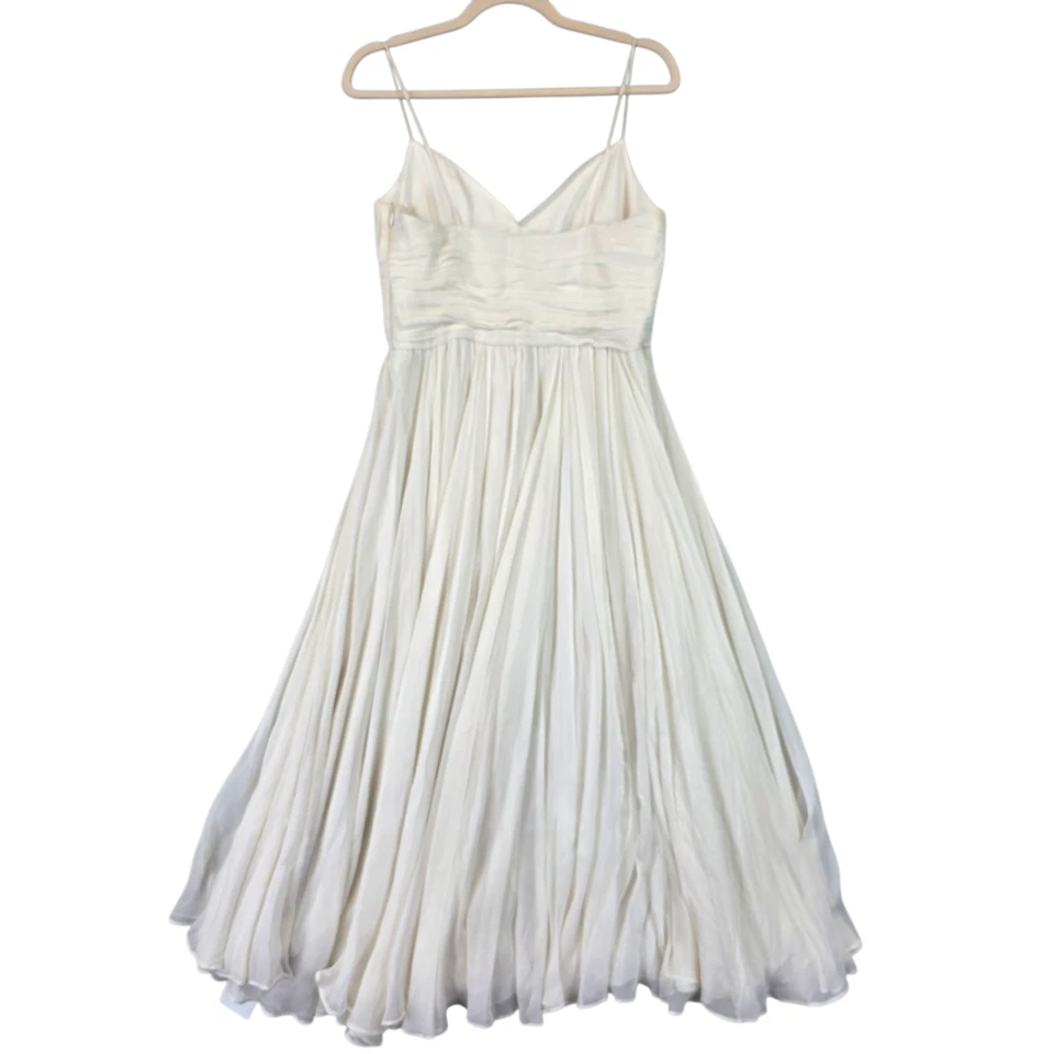 Alexis Dress Womens Large Ivory Silk Pleated Spaghetti Strap V Neck Midi Formal - Image 2 of 4