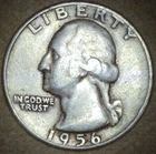 1956 P Washington  90% Silver Quarter  - Good - Actual Coin    ( Q13 )