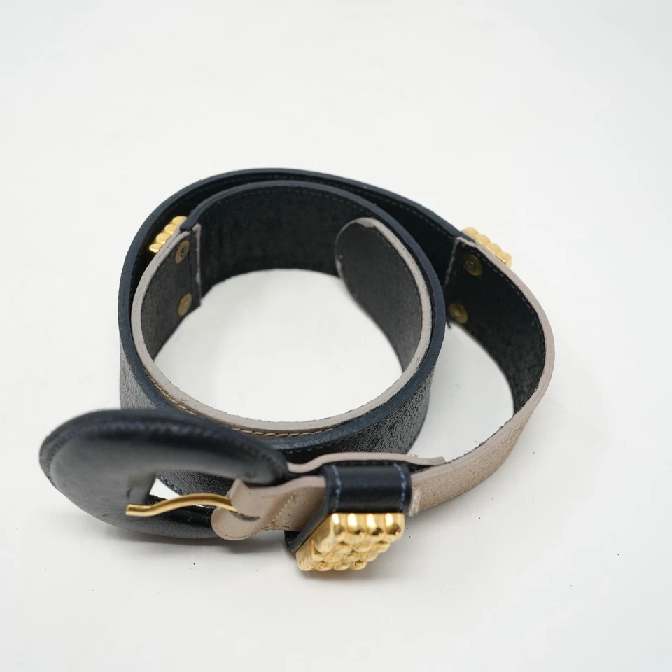 DonCaster Cinturón Cuero Negro Tono Dorado Acento Piezas, Hecho en USA M Foto 2 de 4