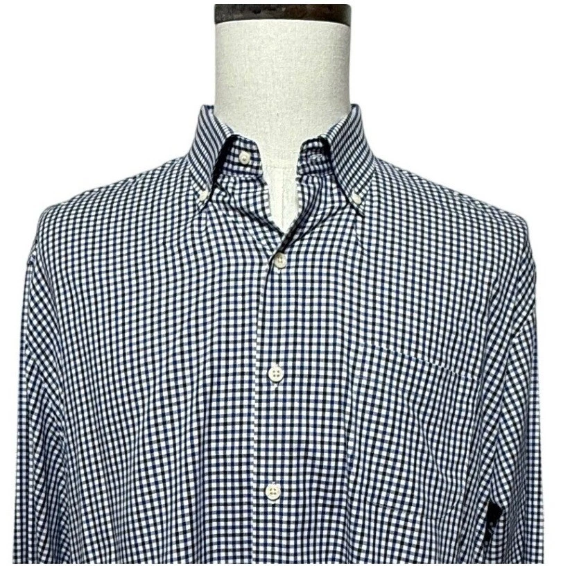 Peter Millar Shirt Mens XL Blue Gingham Plaid Button Down Long Sleeve Pocket