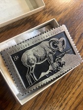 VINTAGE 1970 s BIGHORN SHEEP WILDLIFE CONSERVATION STAMP BELT BUCKLE NIB A1