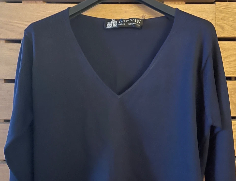 Lanvin 海军蓝针织 V 领长袖毛衣 L — 第 2/3 张图片